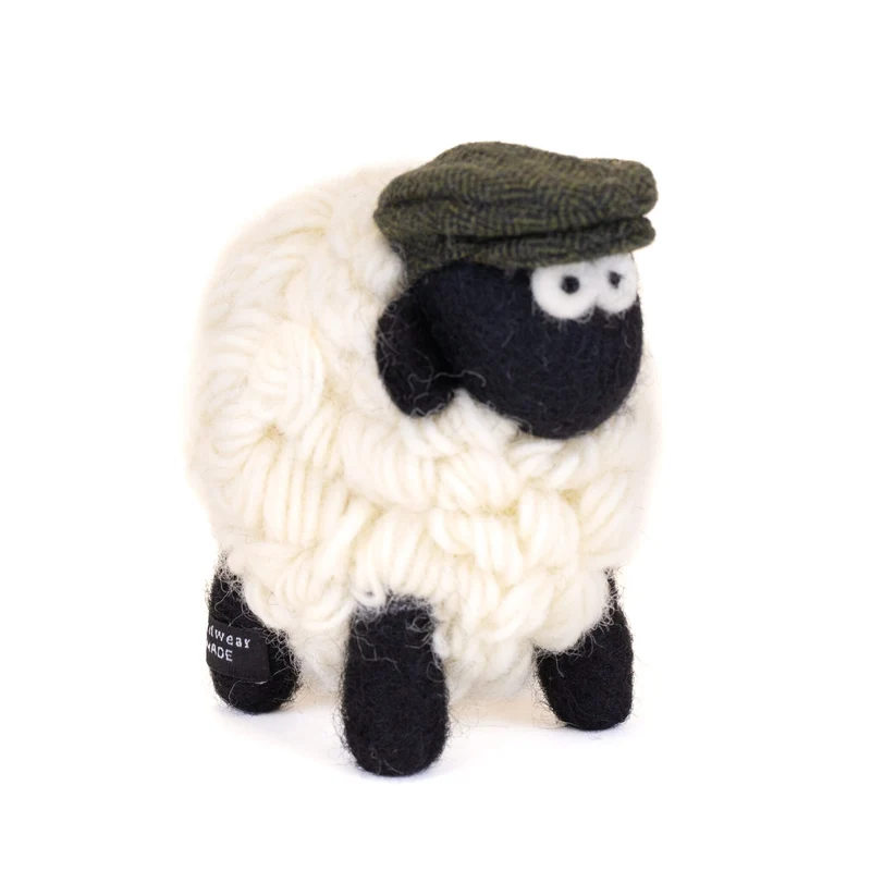 Collectible Knitted Mountain Sheep with Green Flat Cap