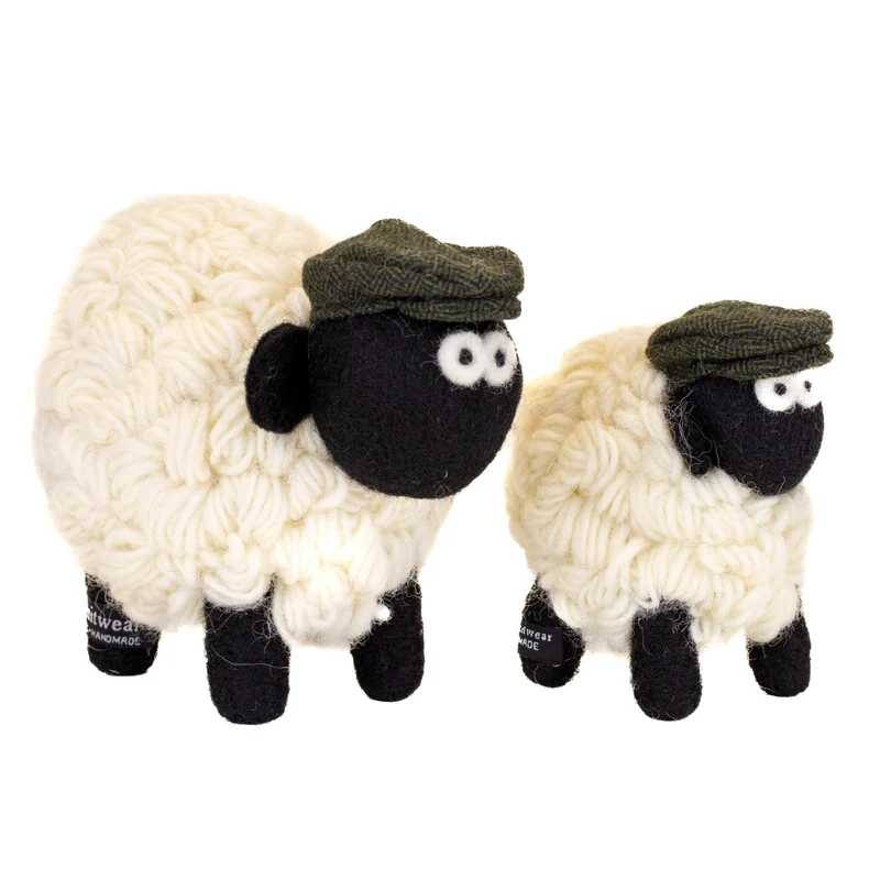 Collectible Knitted Mountain Sheep with Green Flat Cap