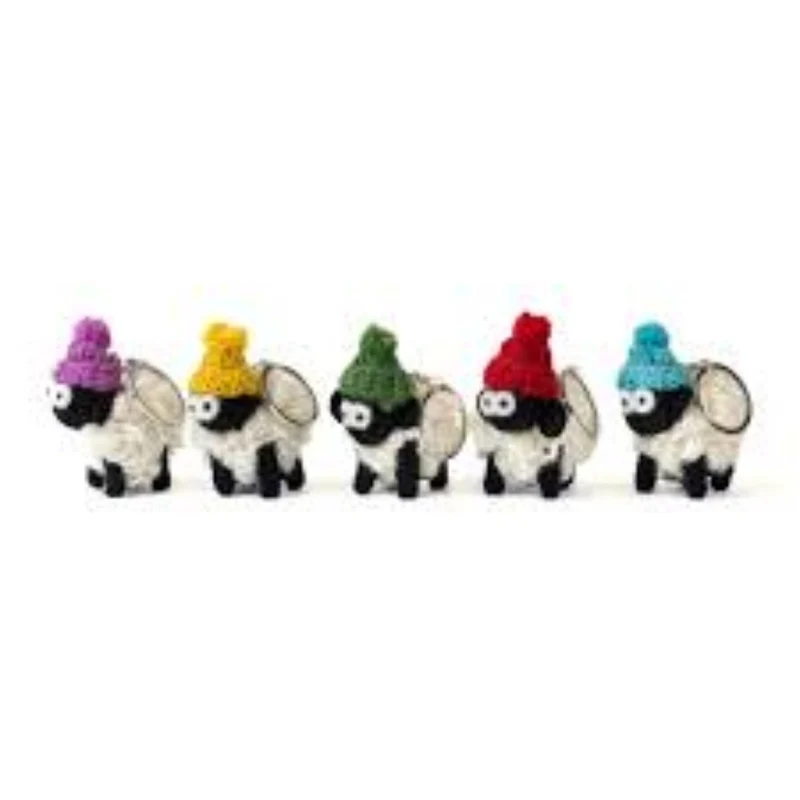 Knitted Wool Bobble Hat Sheep Keyring