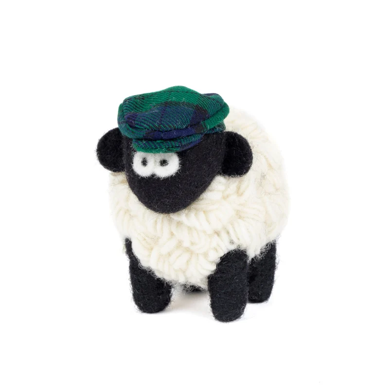 Knitted Sheep Collectible Mountain Flat Cap Tartan Green - Medium