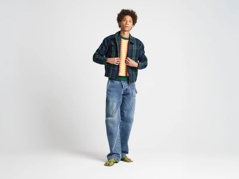 MENS FRONT ZIP BLOUSON IN NAVY & GREEN