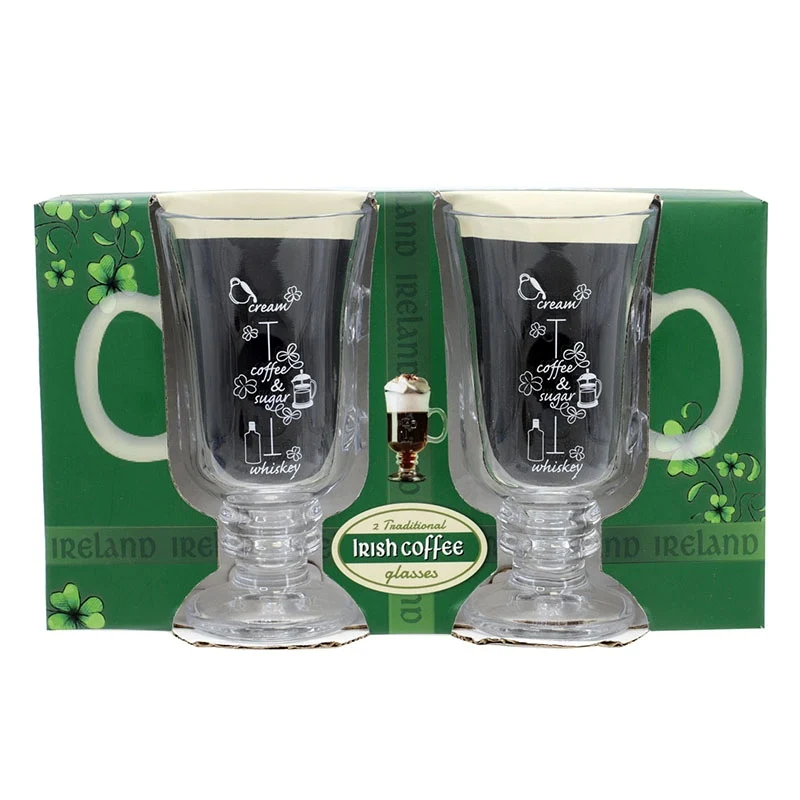 Embossed Irish Coffee Glass Mugs, Set of 2