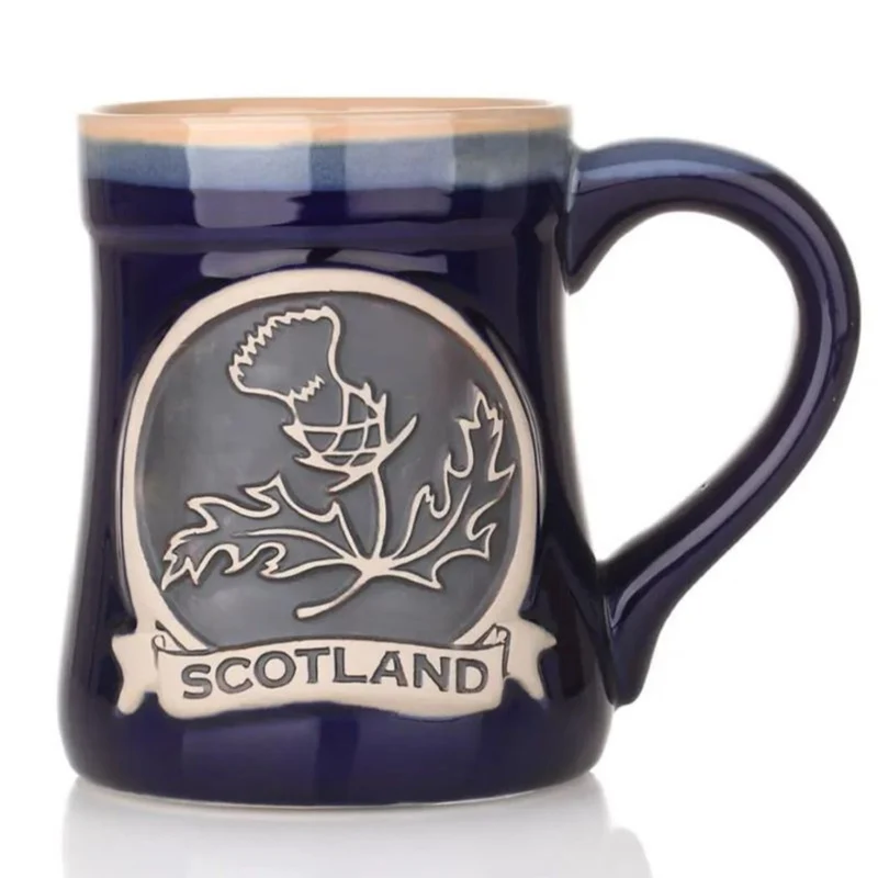 Hand Painted Stoneware Embossed Thistle Mug