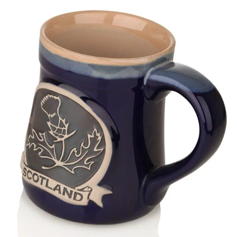 Hand Painted Stoneware Embossed Thistle Mug