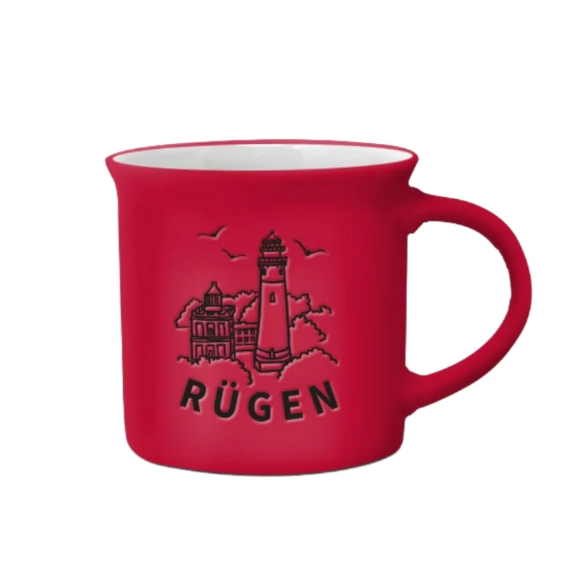 Tasse, Becher, Relief „Rügen“ mit Kap Arkona, rot, 69438