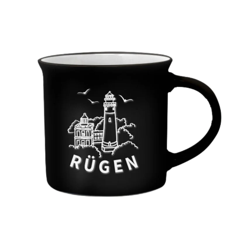 Tasse, Becher, Relief „Rügen“ mit Kap Arkona, schwarz, 69439