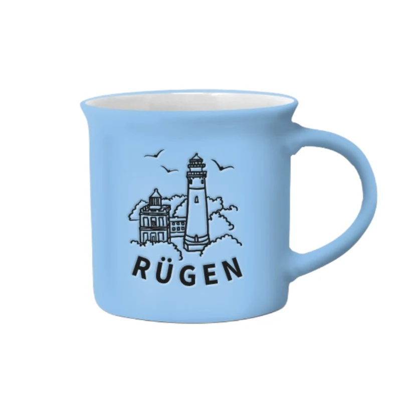 Tasse, Becher, Relief „Rügen“ mit Kap Arkona, hellblau, 69437