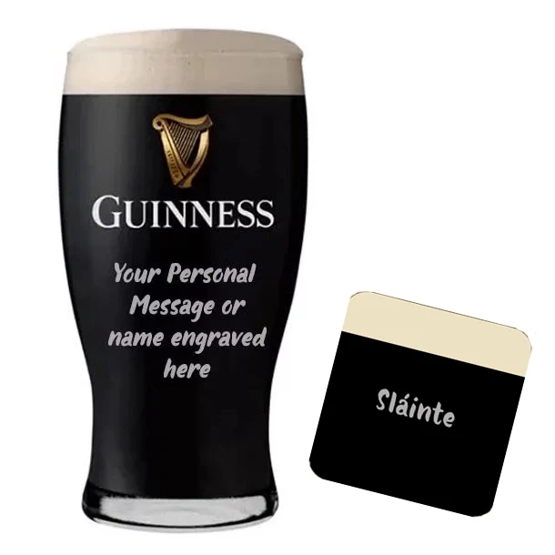 Personalised Guinness Pint Glass and Coaster Set
