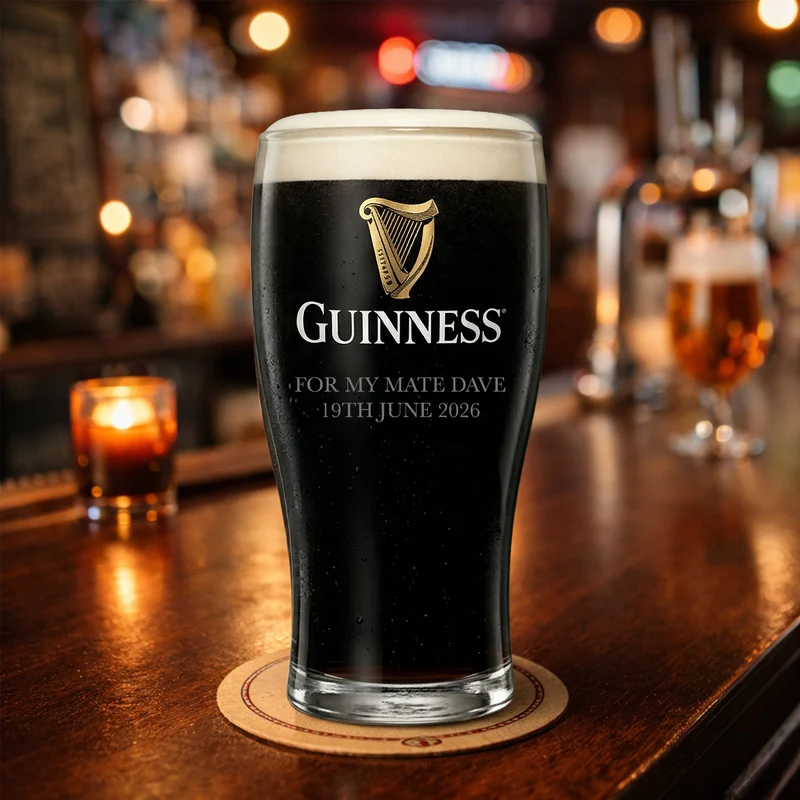 Personalised Guinness Pint Glass – Custom Engraved Pint Glass Gift for Him, Beer Lover Gift, Birthday Gift for Dad, Father’s Day Gift