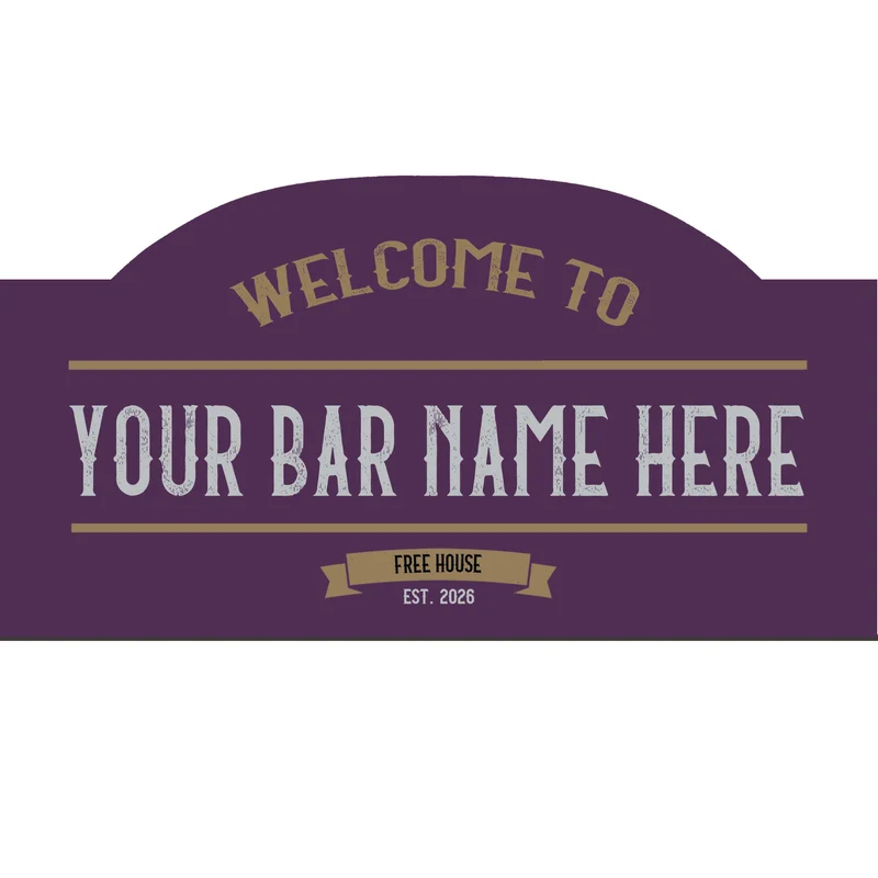 Personalised Bar Sign – Custom Name, Retro Style, Damson Colour