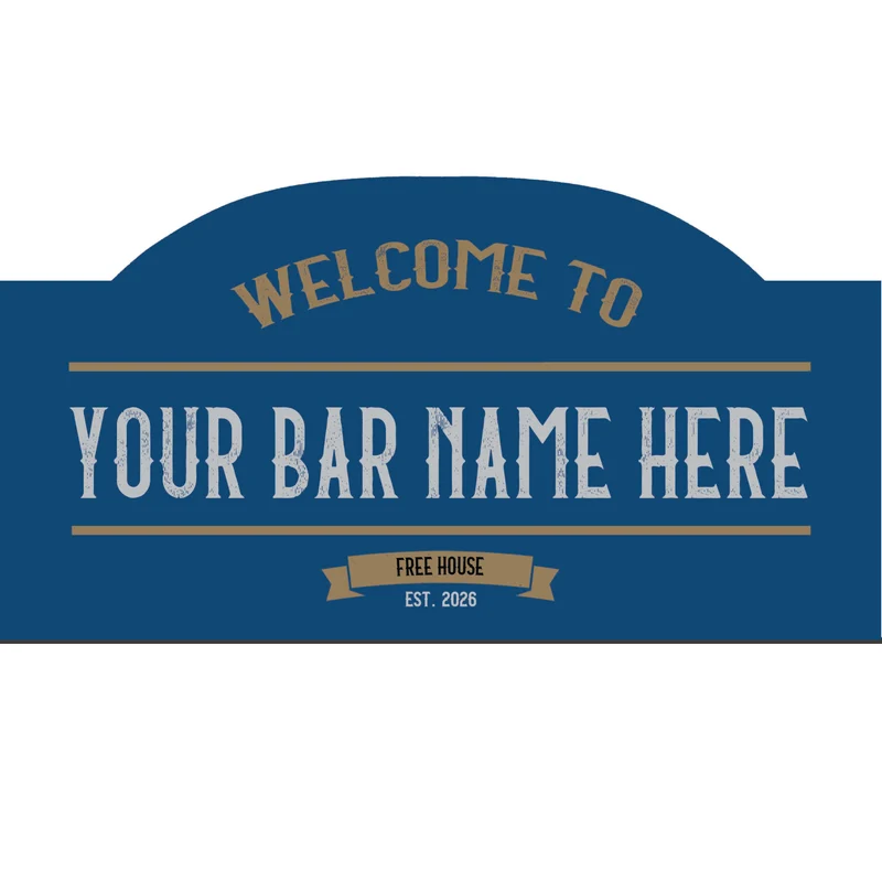Personalised Bar Sign – Custom Name, Retro Style, Royal Blue