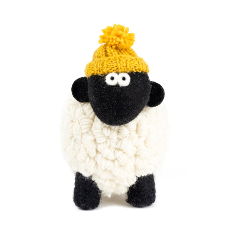 Large Collectible Knitted Mountain Sheep with Bobble Hat