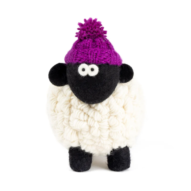 Large Collectible Knitted Mountain Sheep with Bobble Hat