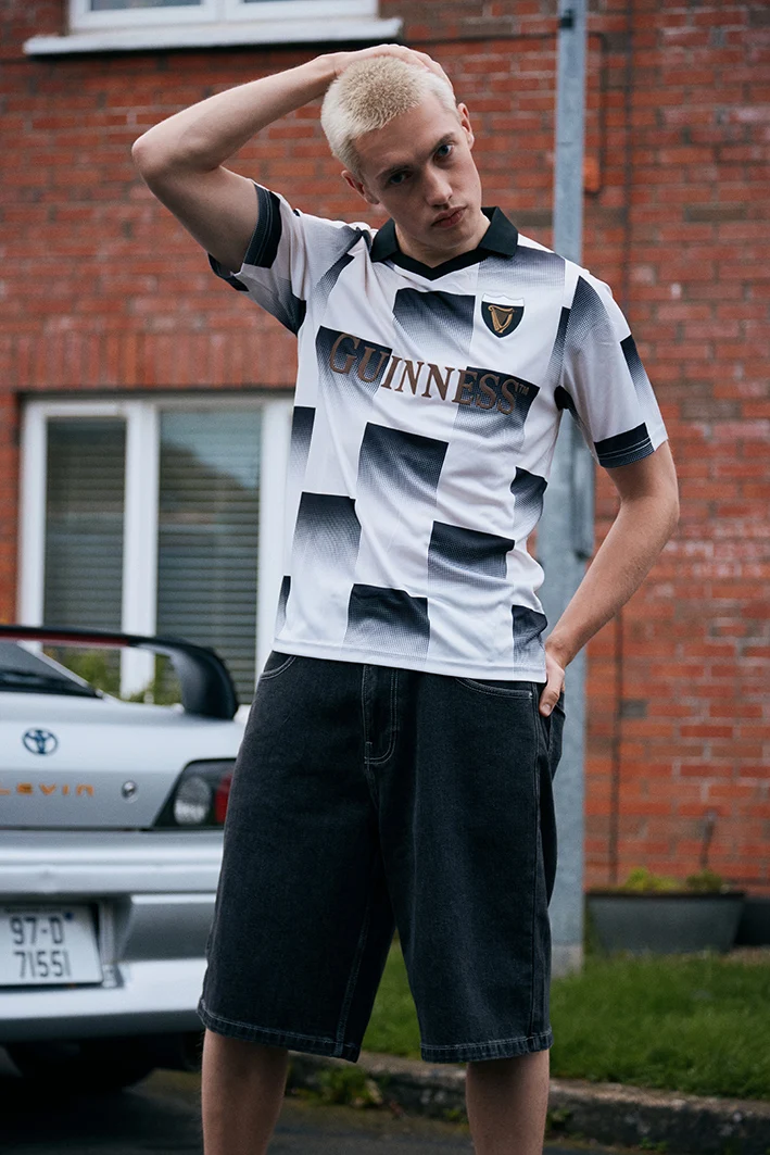 Black & Cream Guinness Check Jersey T-Shirt