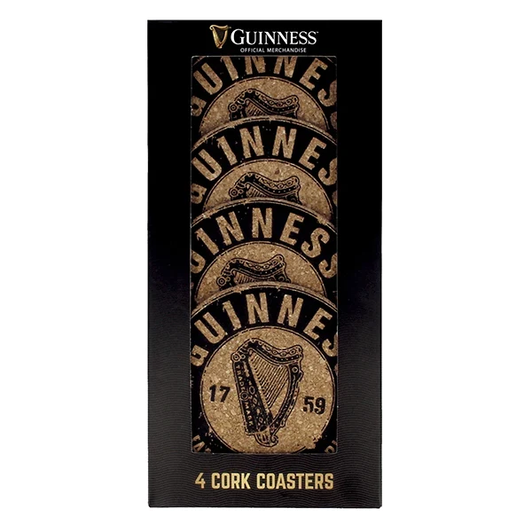 GUINNESS BOTTLETOP CORK COASTERS HARP 4 PK