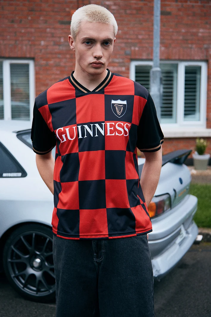 Red & Black Guinness Check Jersey T-Shirt