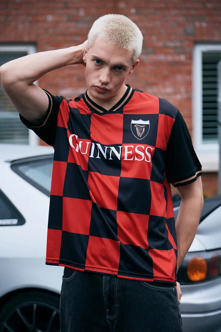 Red & Black Guinness Check Jersey T-Shirt
