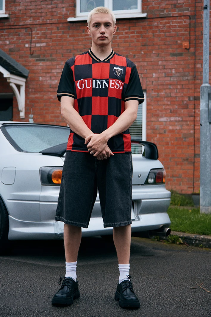 Red & Black Guinness Check Jersey T-Shirt
