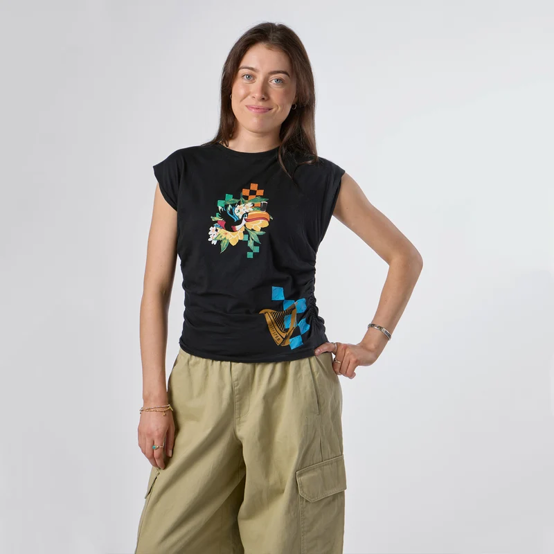 Guinness Toucan Ruched Ladies Black Tee