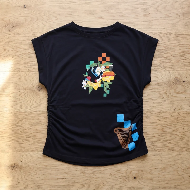Guinness Toucan Ruched Ladies Black Tee