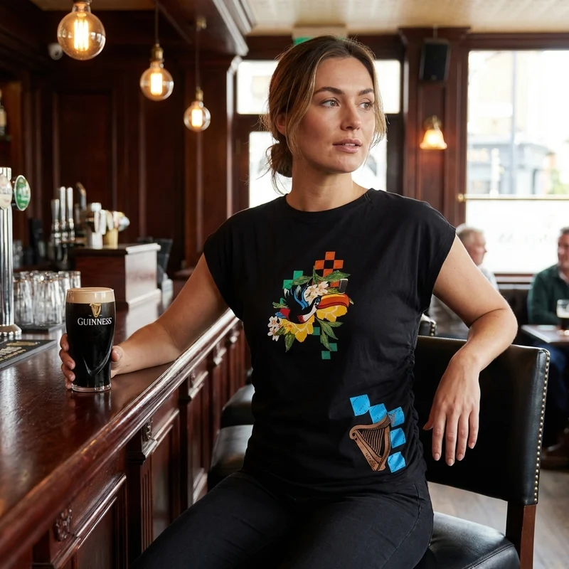 Guinness Toucan Ruched Ladies Black Tee