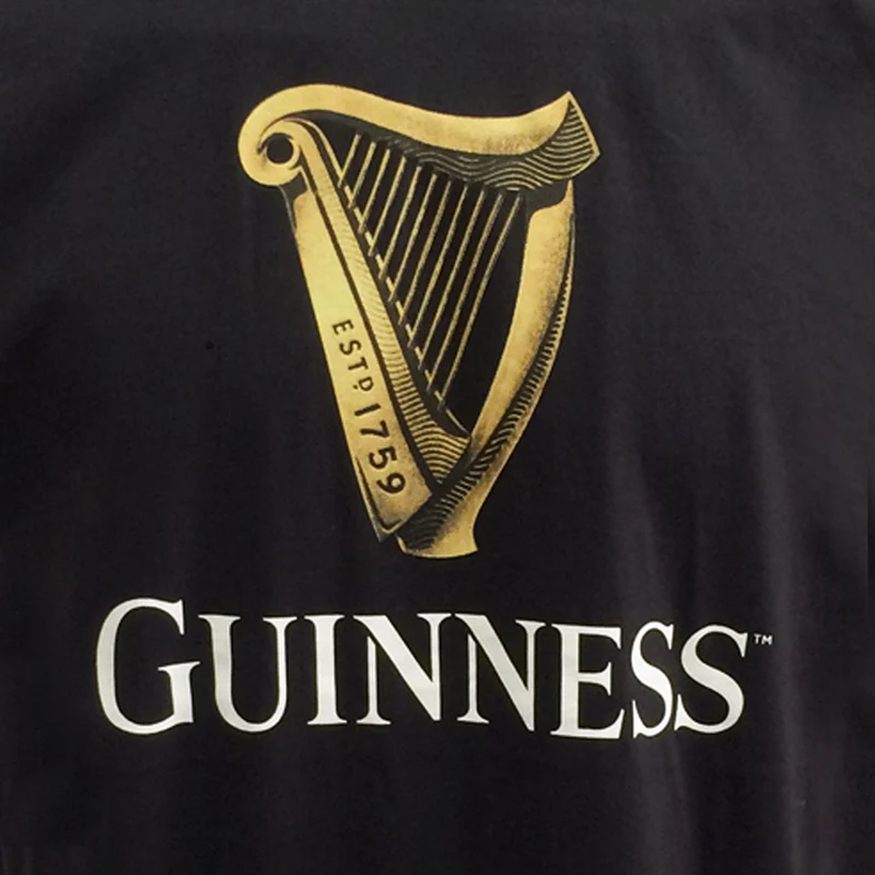 Black Guinness Classic T-Shirt With An Irish Gold Harp Design