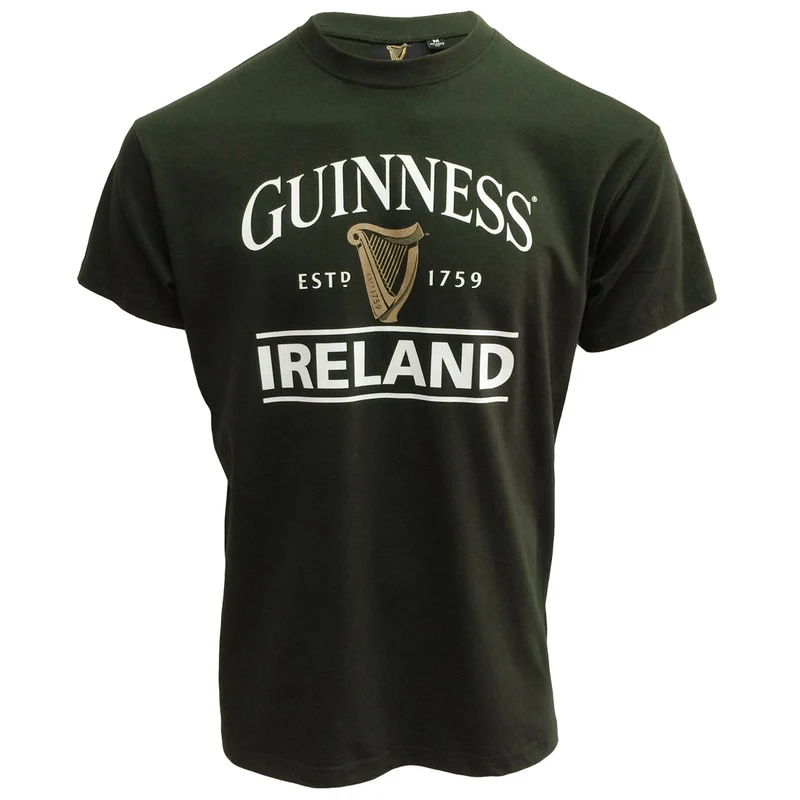 Bottle Green Guinness T-Shirt With Ireland EST. 1759 With Gold Harp Design