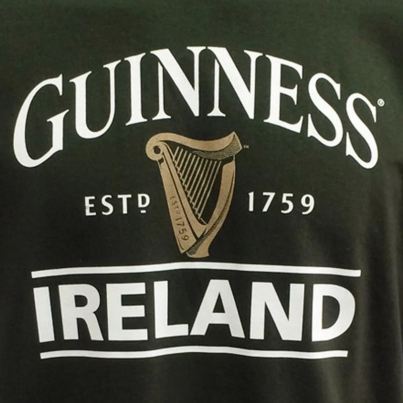 Bottle Green Guinness T-Shirt With Ireland EST. 1759 With Gold Harp Design