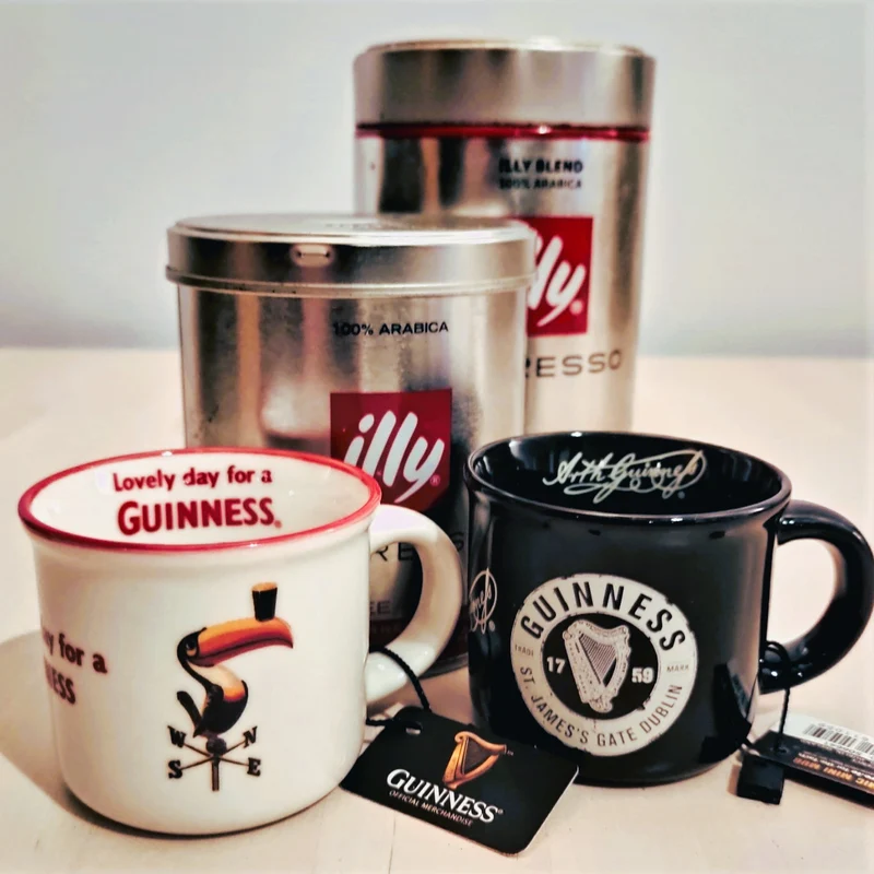 Guinness Espresso Cup Set – 2 Ceramic Cups Black & White Toucan Design