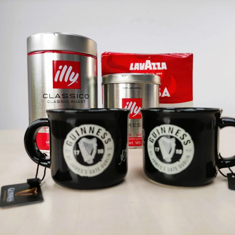 Guinness Espresso Cup Set – 2 Ceramic Cups Black & White Toucan Design