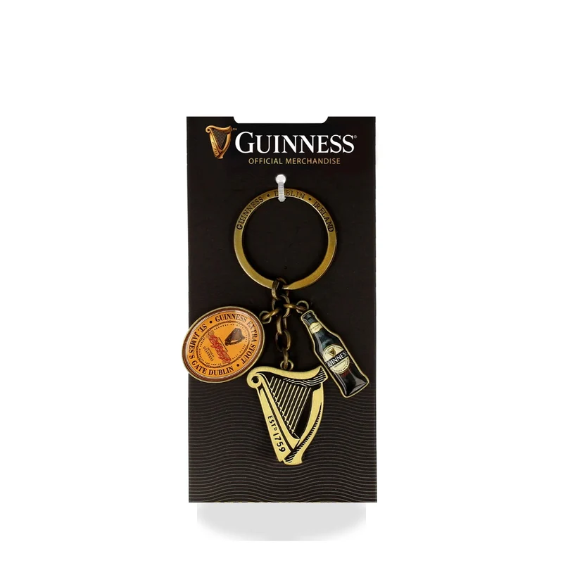 Guinness Charm Keyring – Official Guinness Harp Bottle & Label Key Chain