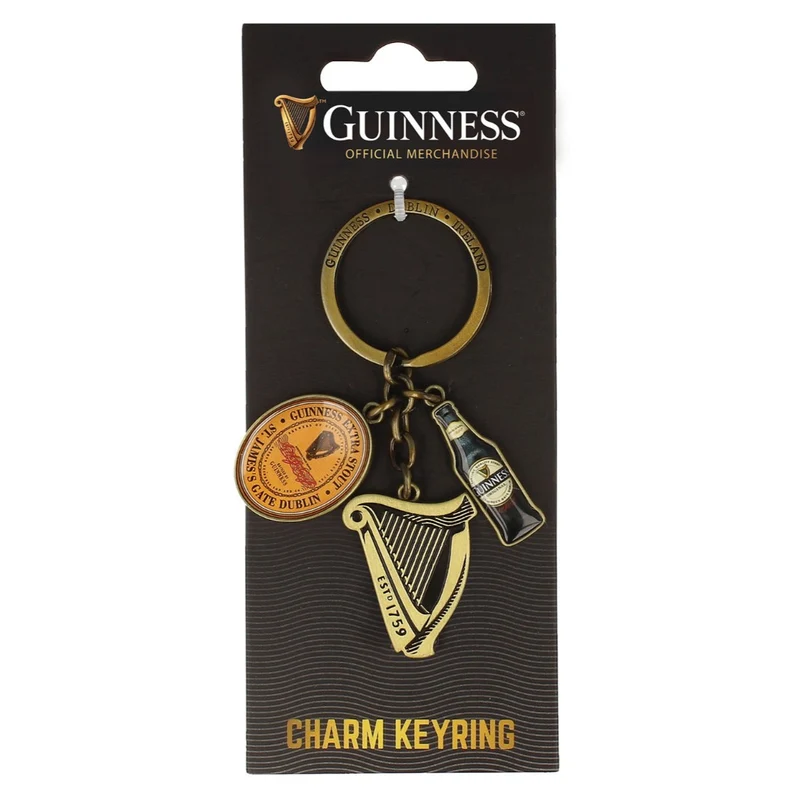 Guinness Charm Keyring – Official Guinness Harp Bottle & Label Key Chain