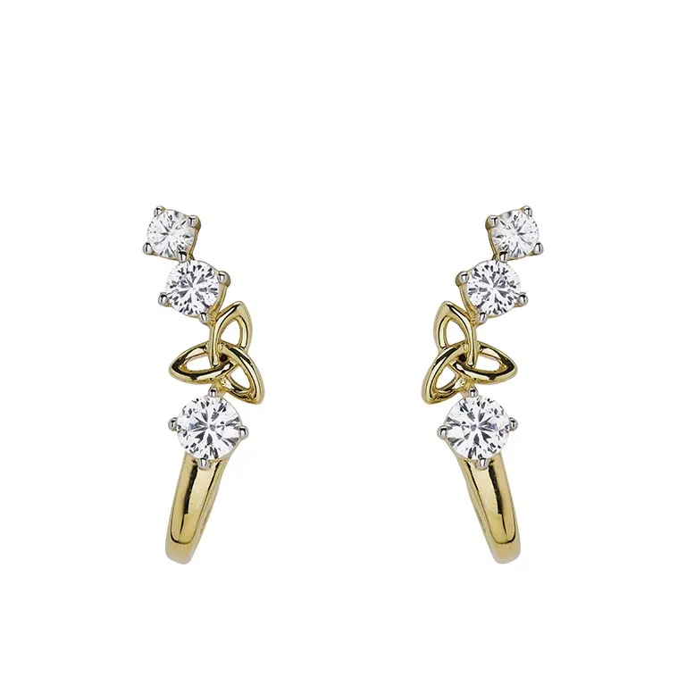 14k Gold Vermeil Trinity Knot With White Sapphire Earrings