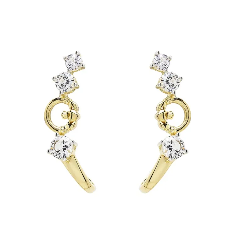 14k Gold Vermeil Claddagh Earrings With White Sapphires