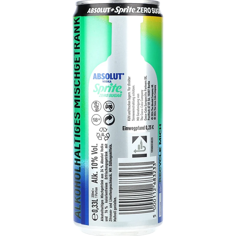 Absolut Sprite Zero Sugar 10% 0,33L DS zzgl. DPG Pfand