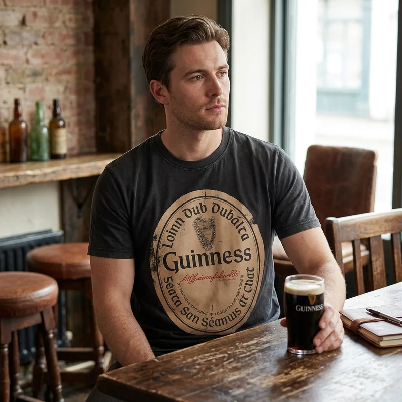 Guinness Black Distressed Label Tee