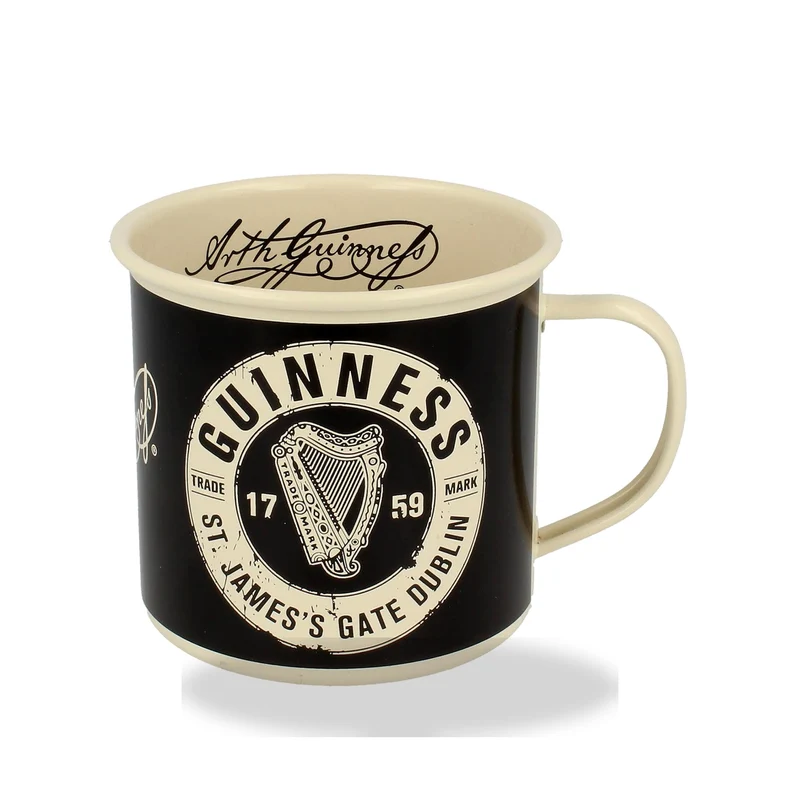 Guinness Enamel Mug St James’s Gate Label Black & Cream – Official Mug