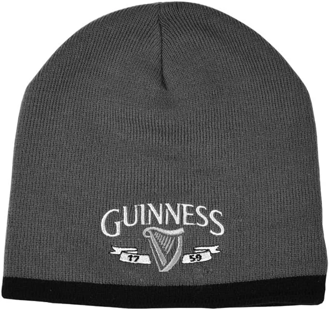 Guinness Beanie Hat With Silver Logo And Black Trim Grey Colour