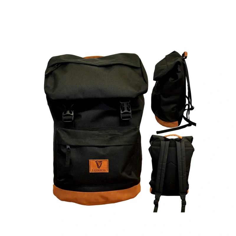 Guinness Backpack Black with Brown Suede Base – Official Travel Rucksack