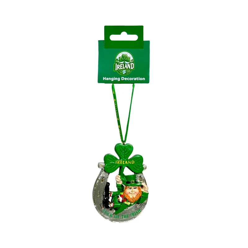 Leprechaun On Horseshoe With Shamrock Decoration
