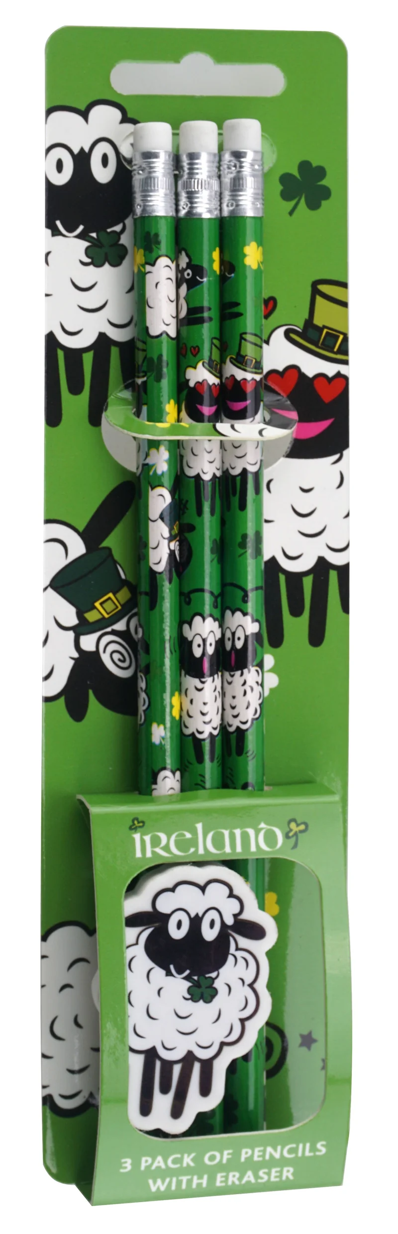 Set of 3 Pencils with Eraser, Sheep design