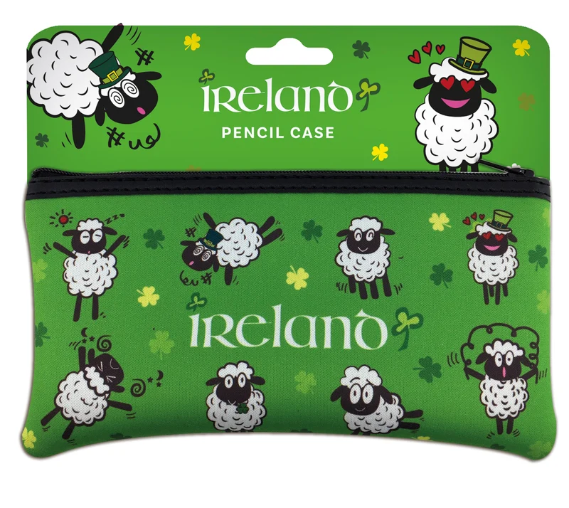 Pencil Case, Ireland, Shamrocks and Sheep design