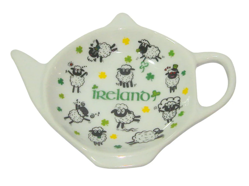 Tea Bag Holder, Porcelain, Shamrocks and Sheep