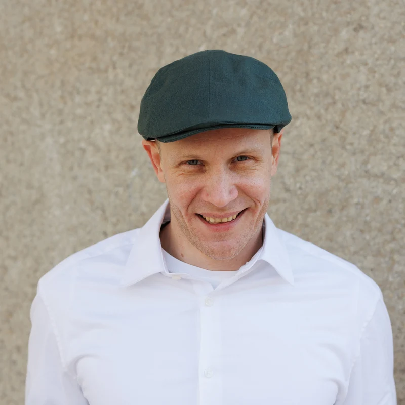 Mens Linen Driving Green Flat Cap