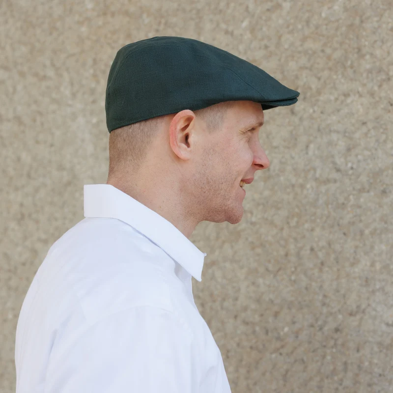 Mens Linen Driving Green Flat Cap