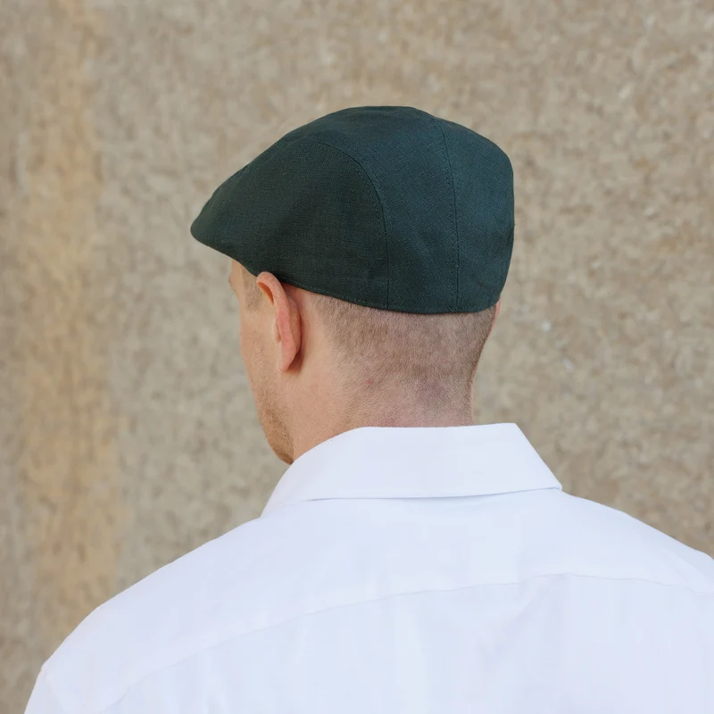 Mens Linen Driving Green Flat Cap