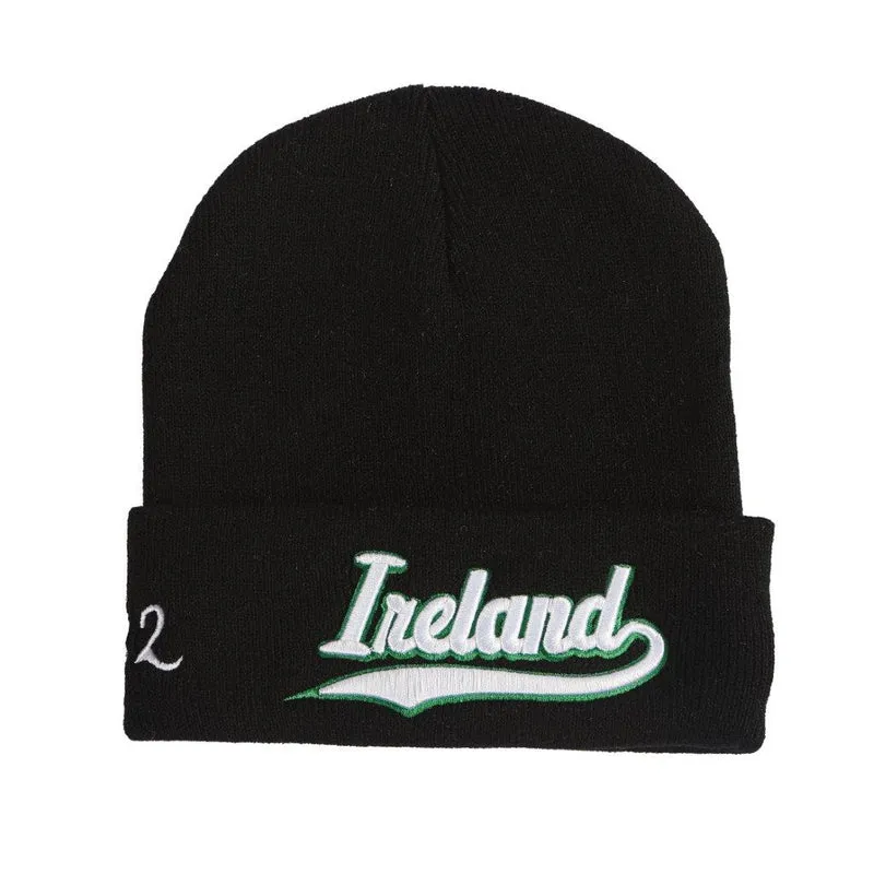 Ireland Embroidered Black Beanie