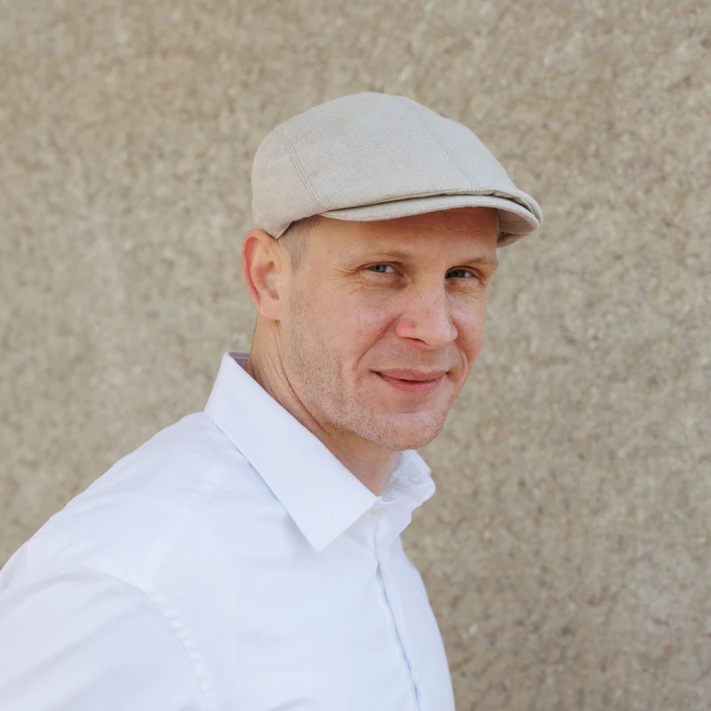 Mens Linen Driving Natural Flat Cap
