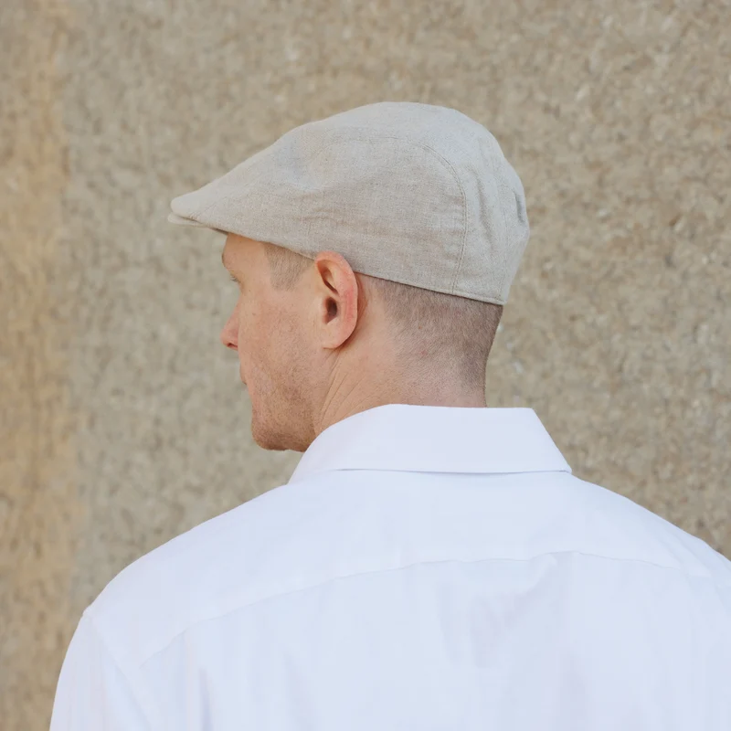 Mens Linen Driving Natural Flat Cap