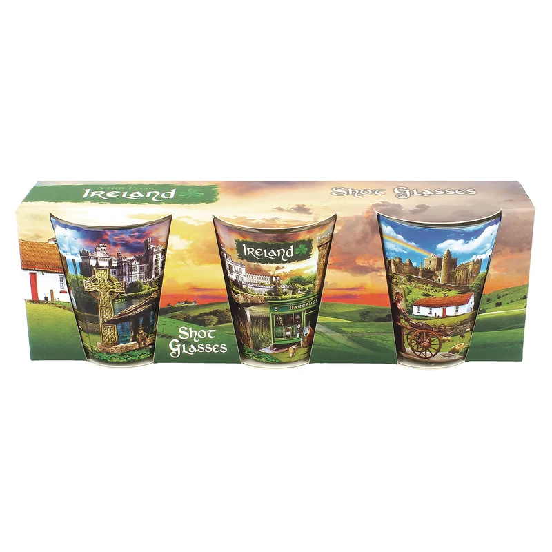 Ireland Montage 3 Pack Shot Glasses With Famous Ireland Landmarks
